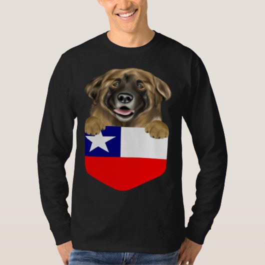 Chile Flag Leonberger Dog In Pocket T-Shirt (Vorderseite)