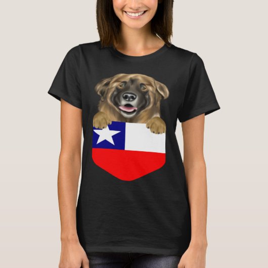 Chile Flag Leonberger Dog In Pocket T-Shirt (Vorderseite)