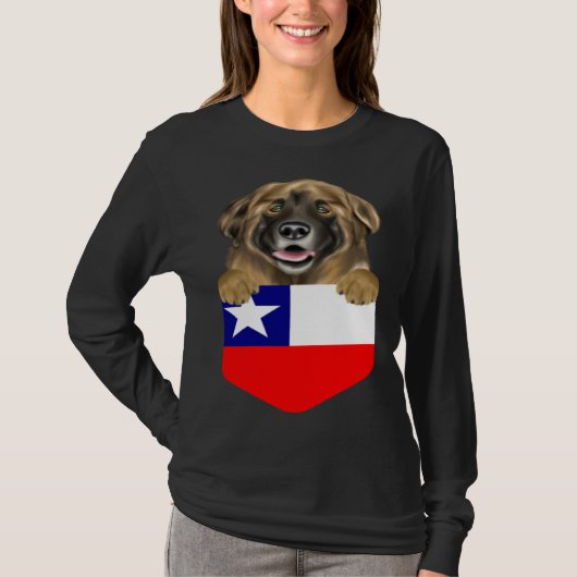 Chile Flag Leonberger Dog In Pocket T-Shirt (Vorderseite)
