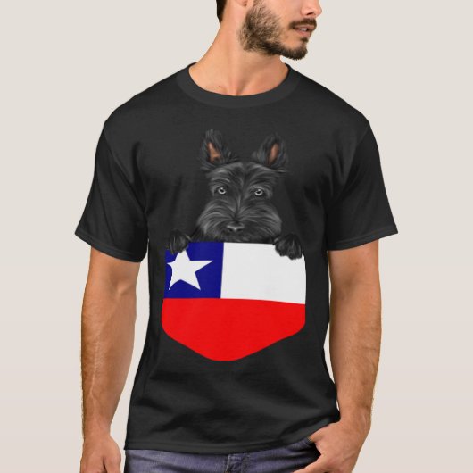 Chile Flag Scottish Terrier Dog In Pocket T-Shirt (Vorderseite)