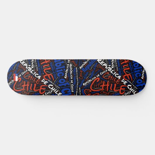 Chile National Pride Wordcloud Skateboard (Horizontal)