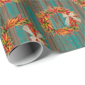 Chile Pepper Wreaths on Rustic Wood Pattern Geschenkpapier (Rolleneckpunkt)