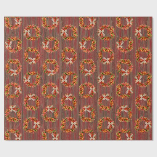 Chile Pepper Wreaths on Rustic Wood Pattern Geschenkpapier (Flach)