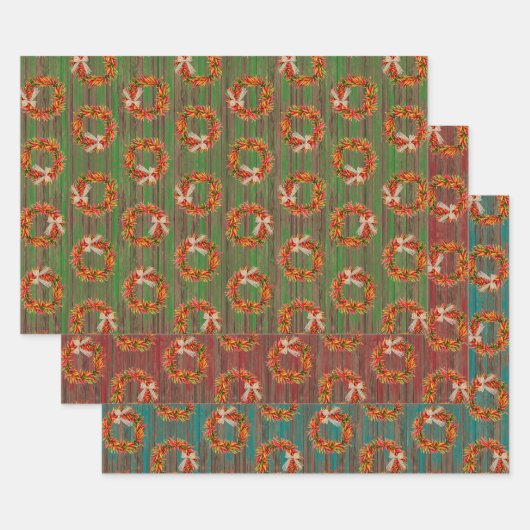 Chile Pepper Wreaths on Rustic Wood Pattern Geschenkpapier Set (Set)