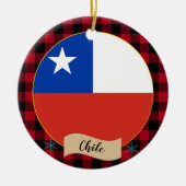 Chile, Roter Büffel, kariert und chilenische Flagg Keramik Ornament (Vorne)