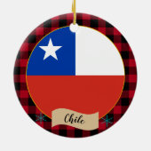 Chile, Roter Büffel, kariert und chilenische Flagg Keramik Ornament (Hinten)