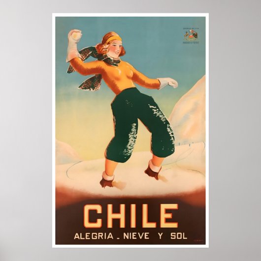 Chile Ski Poster Chilenische Reise Kunst Glück Sch (Vorne)