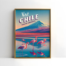 Chile Südamerika Vintage Travel Poster Flamingo