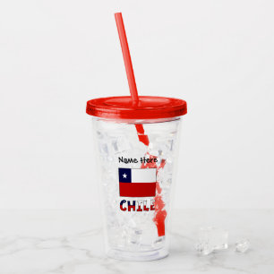 Chile und chilenische Flagge Schwarz Personalisier Acryltrinkbecher