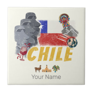 Chile Vintag Osterinsel Flag und Alpaca Fliese