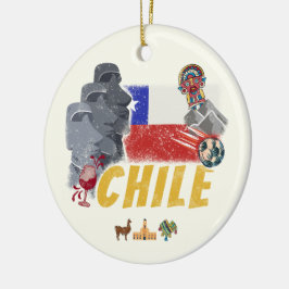Chile Vintag Osterinsel Flag und Alpaca Keramik Ornament