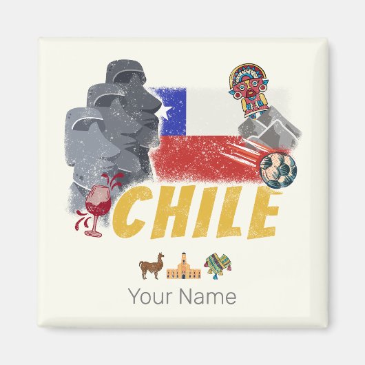 Chile Vintag Osterinsel Flag und Alpaca Magnet (Vorne)