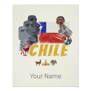 Chile Vintage Osterinsel-Flagge und Alpaka Poster
