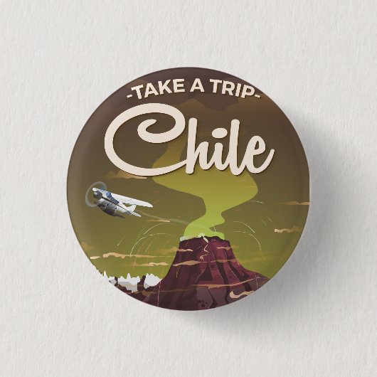 Chile Volcano Vintage Reiseplakat Button (Vorderseite)
