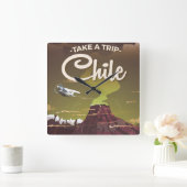 Chile Volcano Vintage Reiseplakat Quadratische Wanduhr (Zuhause)