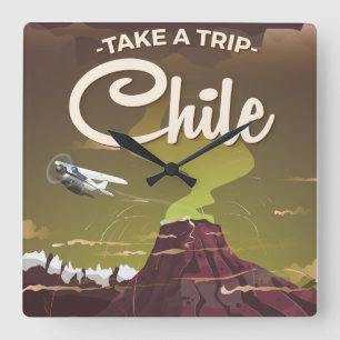 Chile Volcano Vintage Reiseplakat Quadratische Wanduhr