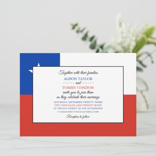 chilenische Flagge, Flagge für Chile Hochzeit Einladung (Stehend Vorderseite)