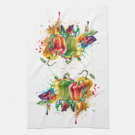 Chili & Bell Paprikaschoten Spritzer Art Geschirrtuch (Vertikal)