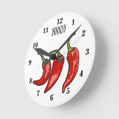 Chili-Cartoon-Abbildung Runde Wanduhr (Winkel)