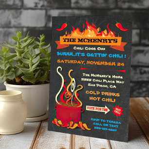 CHILI COOK OFF Chalkboard Party Poster Einladung