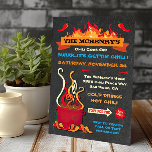 CHILI COOK OFF Chalkboard Party Poster Einladung