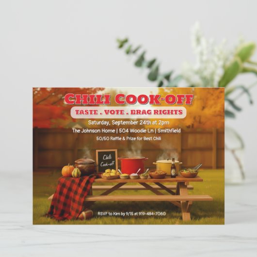 Chili Cook-off Cook Off Cookoff Invitation Einladung (Stehend Vorderseite)