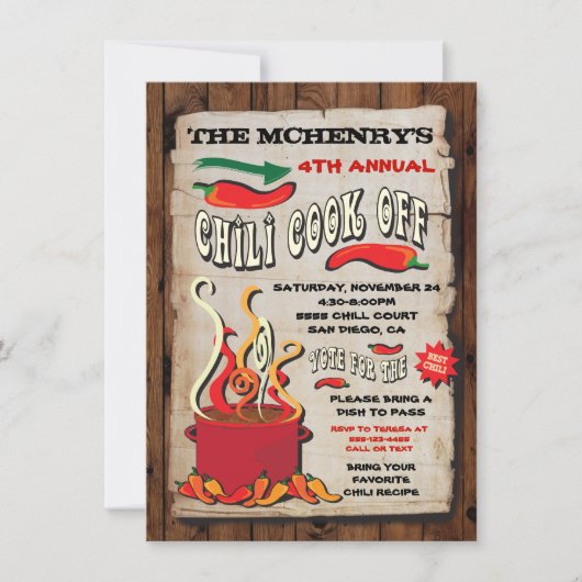 CHILI COOK OFF Party Poster Einladung (Vorderseite)