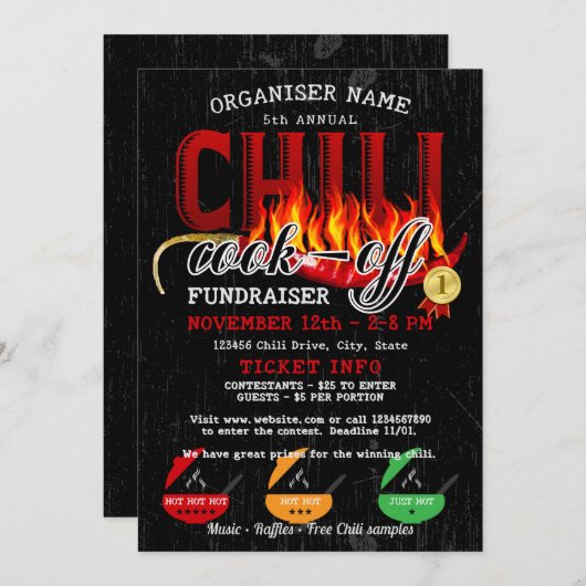 Chili Cookoff Cook Off Fundraiser Community Party Einladung (Vorne/Hinten)