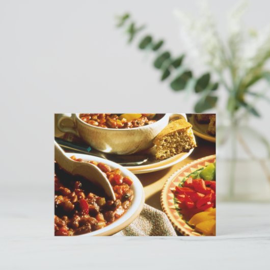 Chili mit Cornbread Postkarte (Stehend Vorderseite)