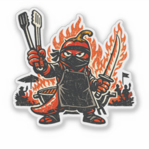 Chili Ninja BBQ Meister — Vintage Sommerfeuer Aufkleber