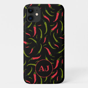 Chili-Paprikaschoten-Muster auf Schwarz Case-Mate iPhone Hülle