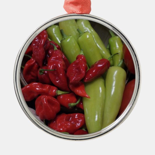 Chili-Paprikaschoten Silbernes Ornament (Vorne)