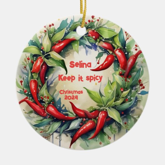 Chili Paprikaschoten Weihnachtsfeiertag Keramik Ornament (Vorne)
