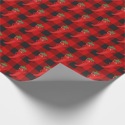 Chili Pepper Buffalo Kariertes Muster Schwarz und  Geschenkpapier (Ecke)