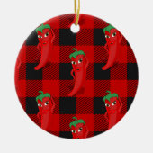 Chili Pepper Buffalo Kariertes Muster Schwarz und  Keramik Ornament (Vorne)