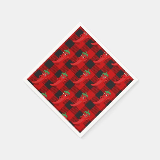 Chili Pepper Buffalo Kariertes Muster Schwarz und  Serviette (Ecke)