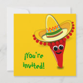 Chili Pepper im Sombrero Cinco de Mayo Einladung (Vorderseite)