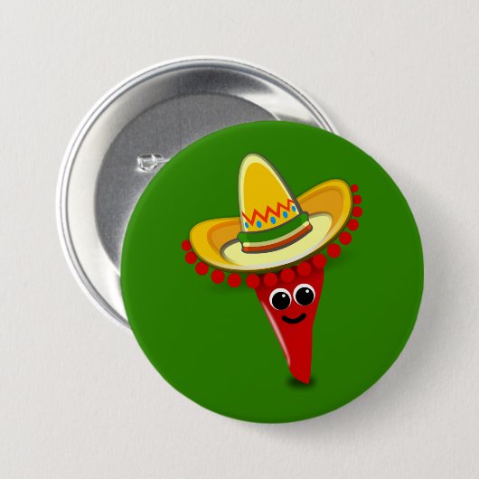 Chili Pepper in einem Sombrero Button (Vorne & Hinten)