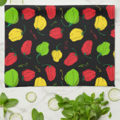 Chili Pepper Jamaikanisches Essen Gemustert Geschirrtuch (Gefaltet)