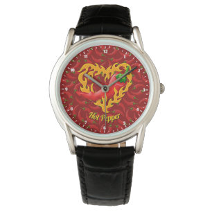 Chili Pepper mit Flame Heart Watch Armbanduhr