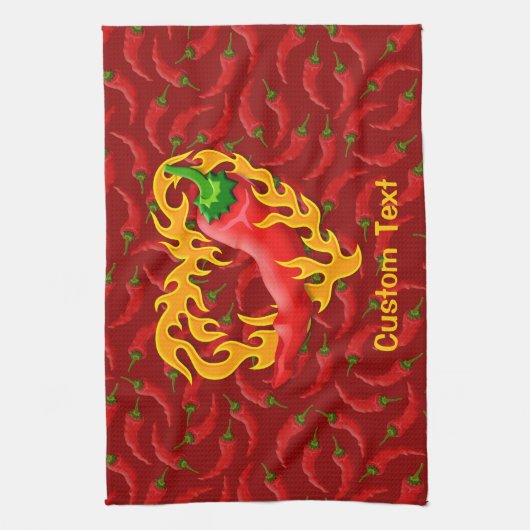 Chili Pepper mit Flammenherz Geschirrtuch (Vertikal)