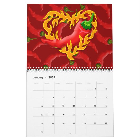 Chili Pepper mit Flammenherz Kalender (Jan 2027)
