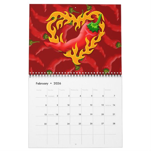 Chili Pepper mit Flammenherz Kalender