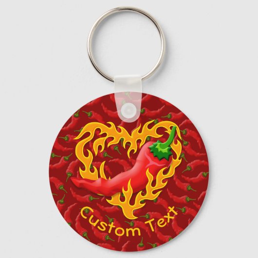 Chili Pepper mit Flammenherz-Keychain Schlüsselanhänger (Vorderseite)