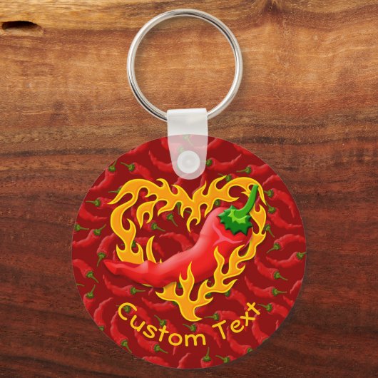 Chili Pepper mit Flammenherz-Keychain Schlüsselanhänger (Vorderseite)