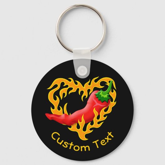 Chili Pepper mit Flammenherz-Keychain Schlüsselanhänger (Vorderseite)