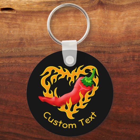 Chili Pepper mit Flammenherz-Keychain Schlüsselanhänger (Vorderseite)