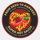 Chili Pepper mit Flammenherz-Label Runder Aufkleber (Vorderseite)