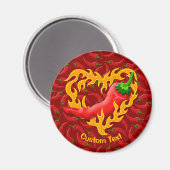 Chili Pepper mit Flammenherz Magnet (Vorderseite/Rückseite)