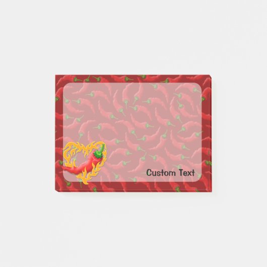 Chili Pepper mit Flammenherz Post-it Klebezettel (Vorderseite)